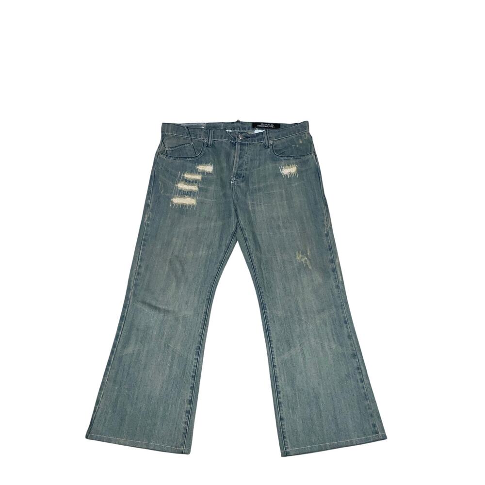 Rock & Republic Henley Distressed Bootcut Denim Blue Jeans Size 38x28
